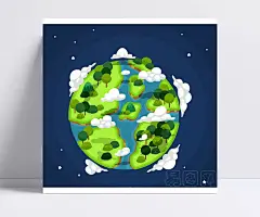树木覆盖的地球|灌木,树木,地球,植物,云朵,河流,陆地,矢量图,AI格式