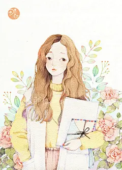 #豆比分享插画师# 今天推荐一组超级美的手绘水彩少女和动物~来自【那仁】插画师之手，形象温柔可爱，颜色美腻，画面清新，构成一幅幅赏心悦目的文艺插画~ ​​​​