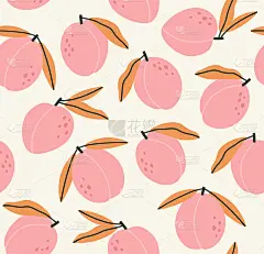 Seamless pattern of pink peaches with orange leave