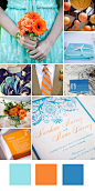 Teal + Orange + Cerulean 蓝绿色+橙色+蔚蓝色 适合沙滩或者海外婚礼