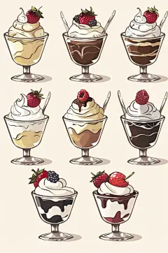 AI数字艺术手绘冰淇淋甜品插画