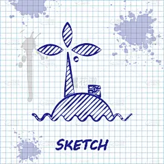 sketch line tropical island in ocean icon isolated
