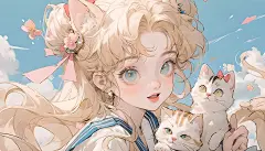 美少女战士电脑壁纸 | 抱猫少女
