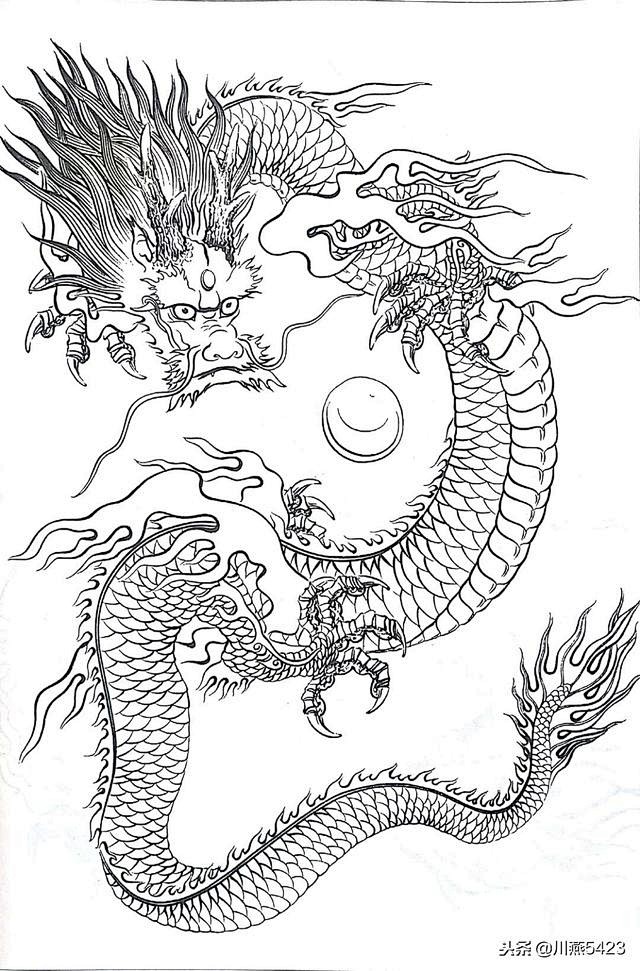 中国龙白描图