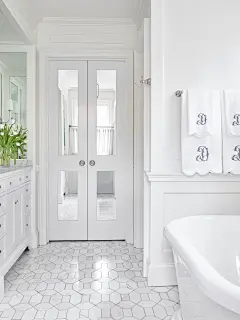 Bathroom Inspiration | White Bathrooms | Bathroom Design  Ideas | Bathrooms | Bath Decor  | White Paint | Bathroom Layout | Bathroom Fixtures | Bathroom Tub Styles | Free Standing Tubs | Powder Rooms | Interior Design | Interior Design By Tiffany | Costa 