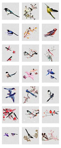 手绘水彩卡通喜鹊PNG元素