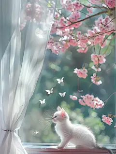 猫与春樱|春风落满了窗台，蝴蝶又在肩上停 樱花装饰了你的窗子 你装饰了别人的梦 #蝴蝶 #蝴蝶壁纸 #粉 #樱花 #樱花季 #樱花雨 #樱花壁纸 #春日樱花壁纸 #樱花手机壁纸 #背景 #壁纸 #氛围感壁纸 #春来无事只为花忙 #春天 #樱花粉 #粉色系 #温柔壁纸 #ai绘画 #ai #ins风 #ins壁纸 #infp - 小红书