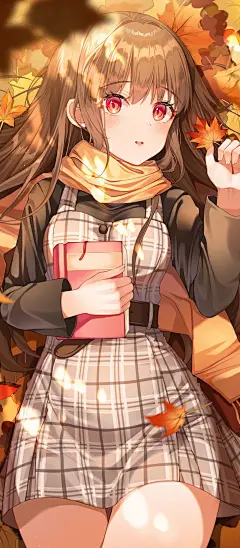 二次元少女  动漫壁纸  秋  枫叶