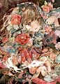 Anime 1408x1966 Pixiv anime anime girls portrait display flowers flower in hair kimono candles watermarked