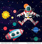 Illustration in style flat about outer space.