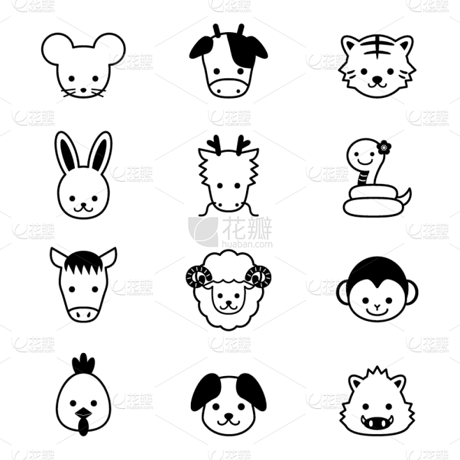 动物,东方人,十二生肖,简单,狗,兔子,...