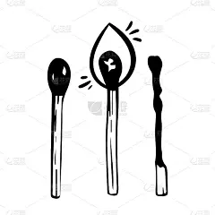 安全火柴点燃燃烧图标设置。手绘。卡通插图的涂鸦安全匹配矢量图标web孤立在白色背景。黑白色的