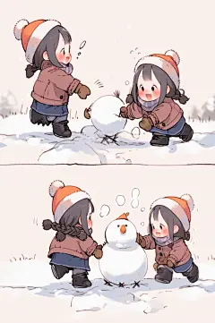 数字艺术冬天堆雪人插画-众图网