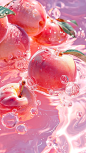 A few photos of peaches and water, with a light pink and transparent texture style, anime aesthetics, interesting complexity, berry punk, gorgeous colors, 32k uhd, karol bak --ar 9:16 --v 6