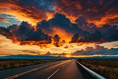 自然风景公路日落彩霞摄影图