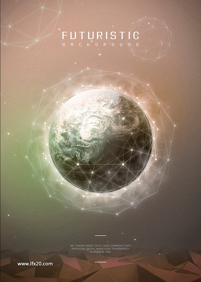 科技未来地球城市3d几何元素海报