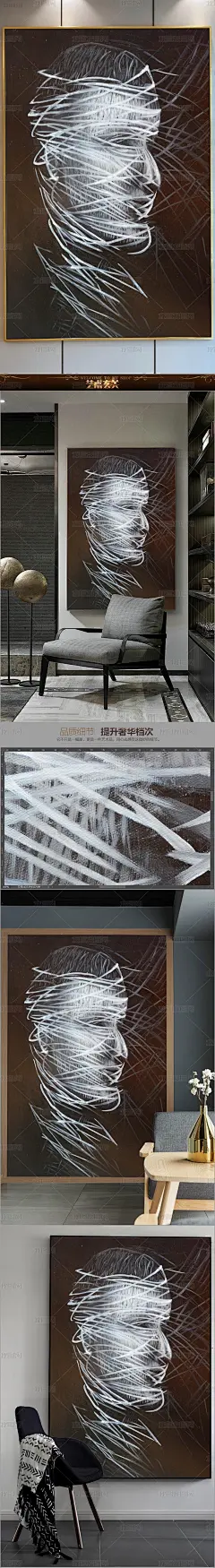 线条抽象极简纯手绘油画艺术玄关