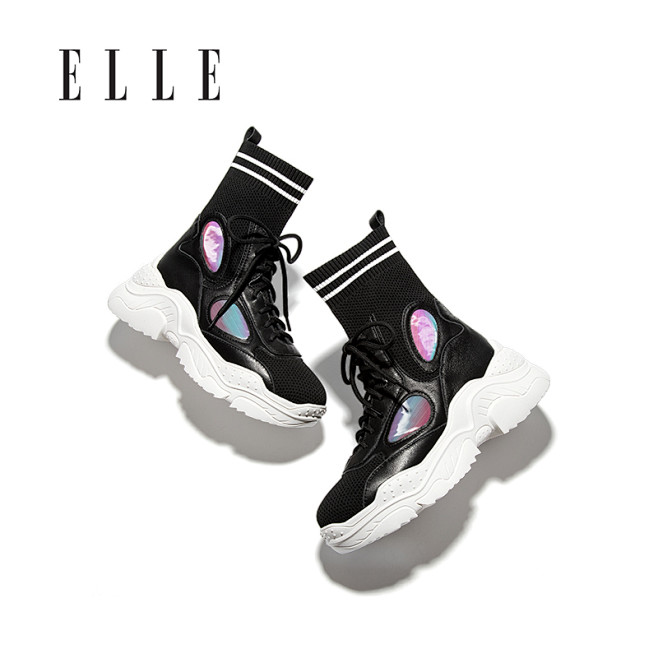 ELLE厚底休闲鞋女 2018秋新款高帮...
