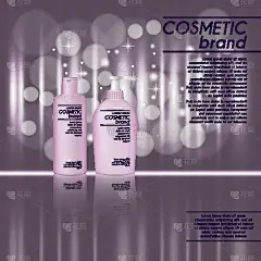 3D逼真的化妆品瓶广告模板。化妆品牌广告概念设计，以亮片和散景为背景
