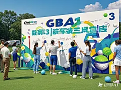 帮忙生成高尔夫俱乐部的“GBA高尔夫俱乐部3周年庆典”的签到墙平面海报设计图出来，海报尺寸为 340x280cm (21)