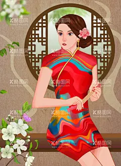 旗袍美女插画  - 源文件下载【酷图网】古风美女,手绘插画,闺蜜微信头像,微信头像,插画,美女,古风插画,古风插画手绘,