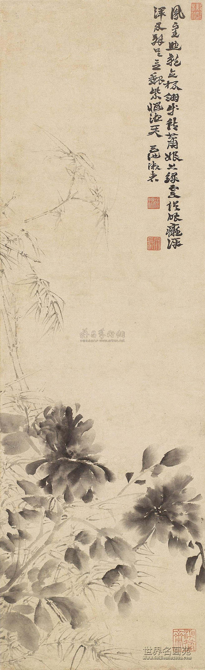 明 徐渭书画作品欣赏
墨竹牡丹 立轴