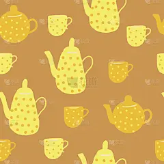 茶壶和杯子无缝模式。手绘涂鸦。向量,卡通,极简主义。2021年热门的颜色。墙纸，包装，纺织品，旗帜。