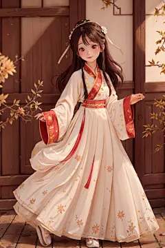 手绘民族古风美女汉服女生人物插画