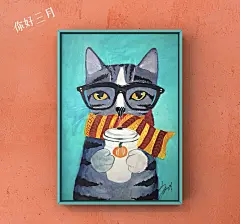 手绘水彩插画 猫