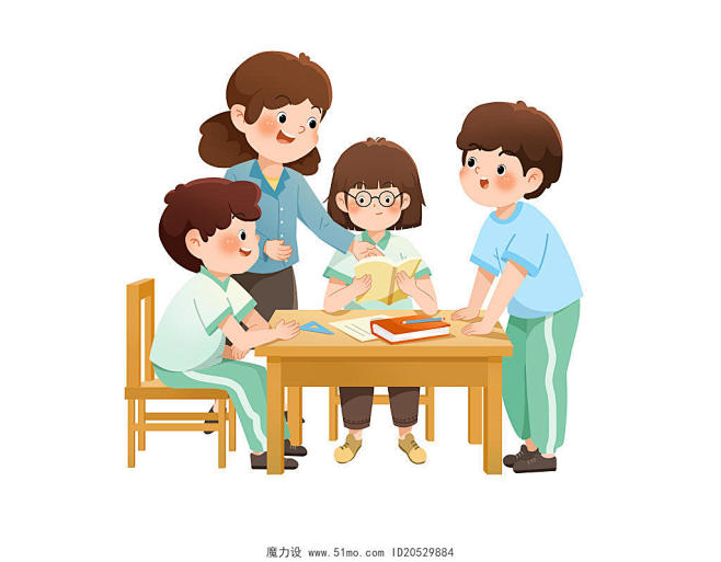 卡通学生和老师讨论学习PNG元素图片素材