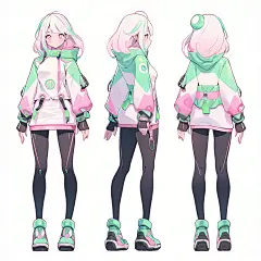 AI卡通动漫人物三视图 可爱女孩角色插画设定素材 游戏美术资源-淘宝网