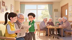 和老人聊天，陪伴老人，志愿服务