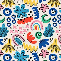 可爱卡通手绘彩色植物抽象插画矢量元素
