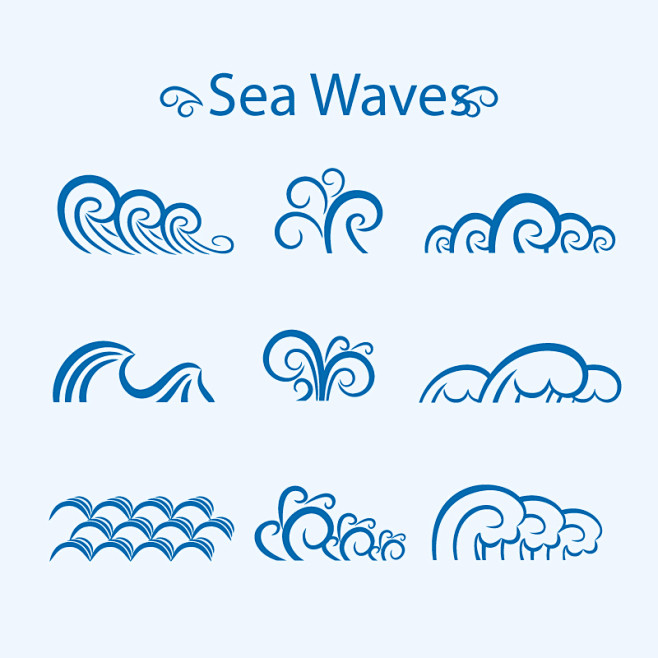 9款蓝色海浪设计矢量素材，素材格式：AI...