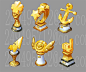 This may contain: the golden trophies are all different sizes and shapes