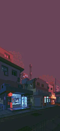 二次元像素风清新场景插画手机壁纸