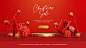 圣诞节新年快乐3D元素装饰红色背景节日促销海报PSD模板