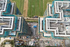 中国多层公寓建筑工地鸟瞰图