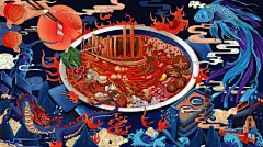 PSD 重庆火锅国潮插画