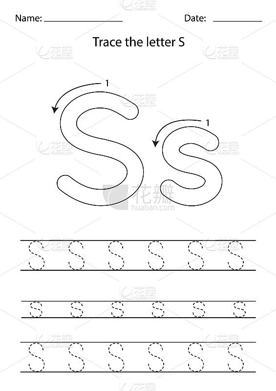 为孩子学习英文字母。字母S。
