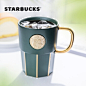 星巴克Starbucks  墨绿色女神铭牌马克杯390ml +礼盒 咖啡杯时尚桌面杯