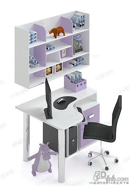 现代时尚白色烤漆木质转角书桌紫色橱柜书架...