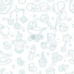 新生儿宝宝沐浴无缝图案男孩女孩生日庆祝会