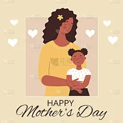 母亲节、生日或国际妇女节的贺卡。有孩子的女人，有家庭的人。平面向量插图