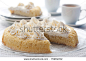 Tres leches cake served with a hot chocolate - stock photo