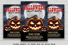 万圣节惊悚风格海报模板可编辑设计PSD JPG素材下载 Halloween Party Flyer