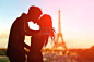 Romantic lovers with eiffel tower