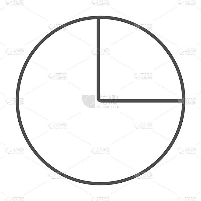 饼图与四分之一的细线图标，图表概念，四分之一的圆形矢量符号在白色背景上，轮廓风格图标的移动概念和网页