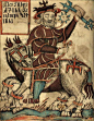 奥丁及斯雷普尼尔。斯莱普尼斯（Sleipnir）是北欧神话中奥丁的座骑，一匹毛白胜雪，有八只脚的神骏天马。维京人的想象中他骑着这匹马环游世界。