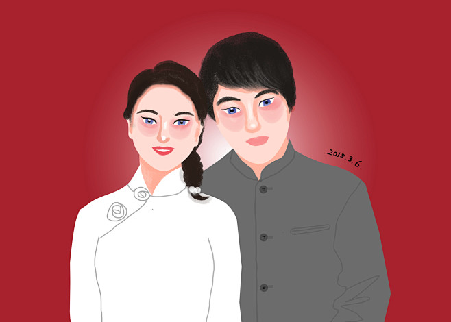 双人人物头像卡通结婚照